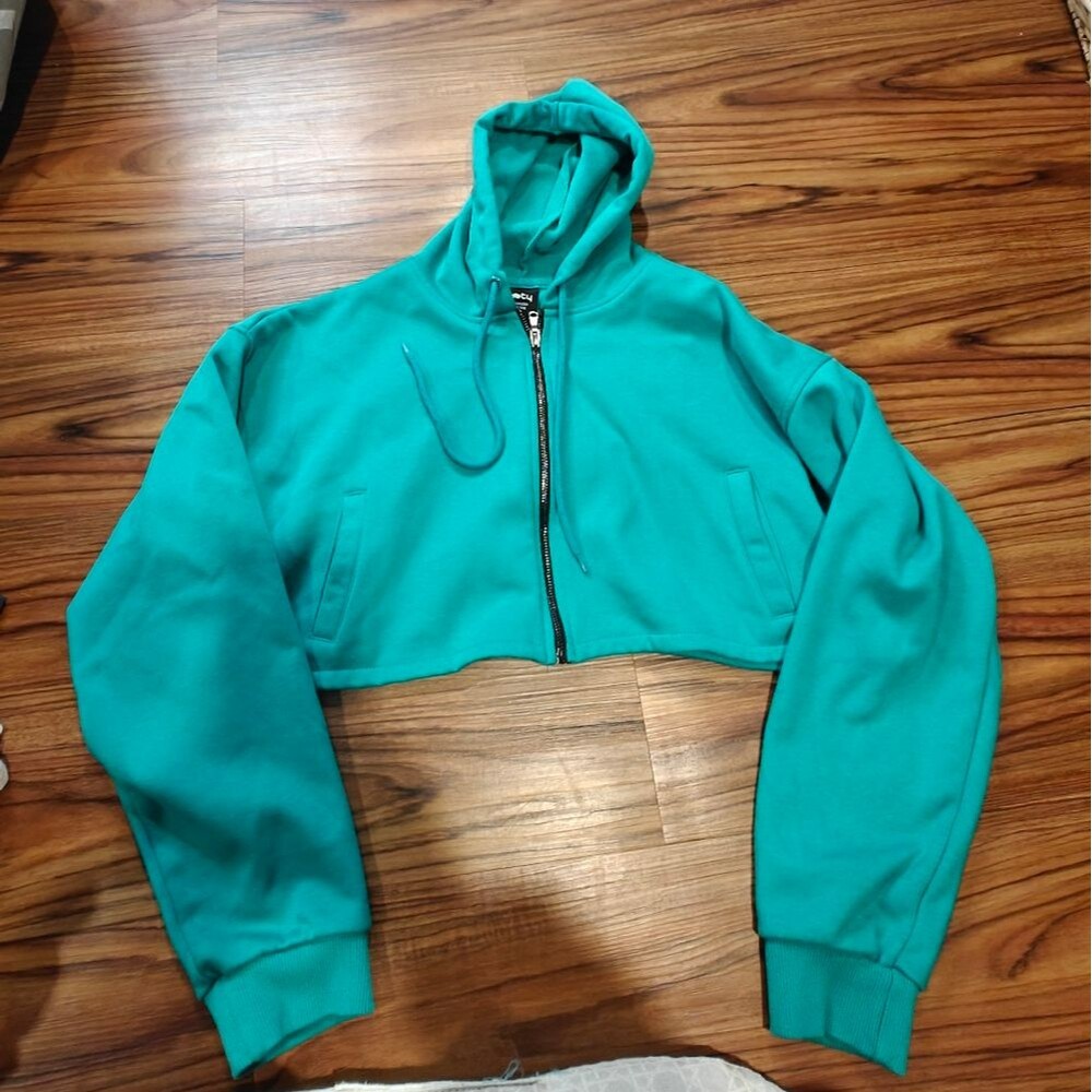 Booty By Brabants Cropped Full-zip Hoodie Sweatshirt Aqua/Teal